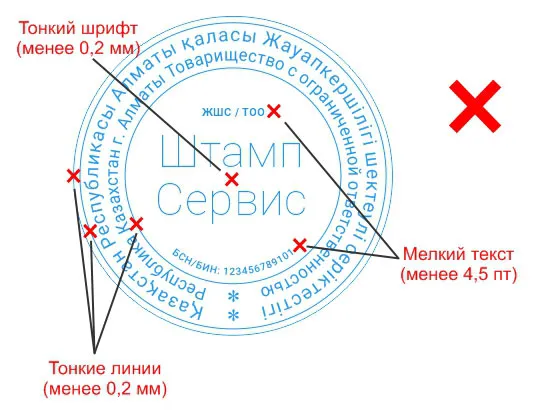Примеры ошибок при создании макета печати: слишком тонкие линии и мелкий шрифт.